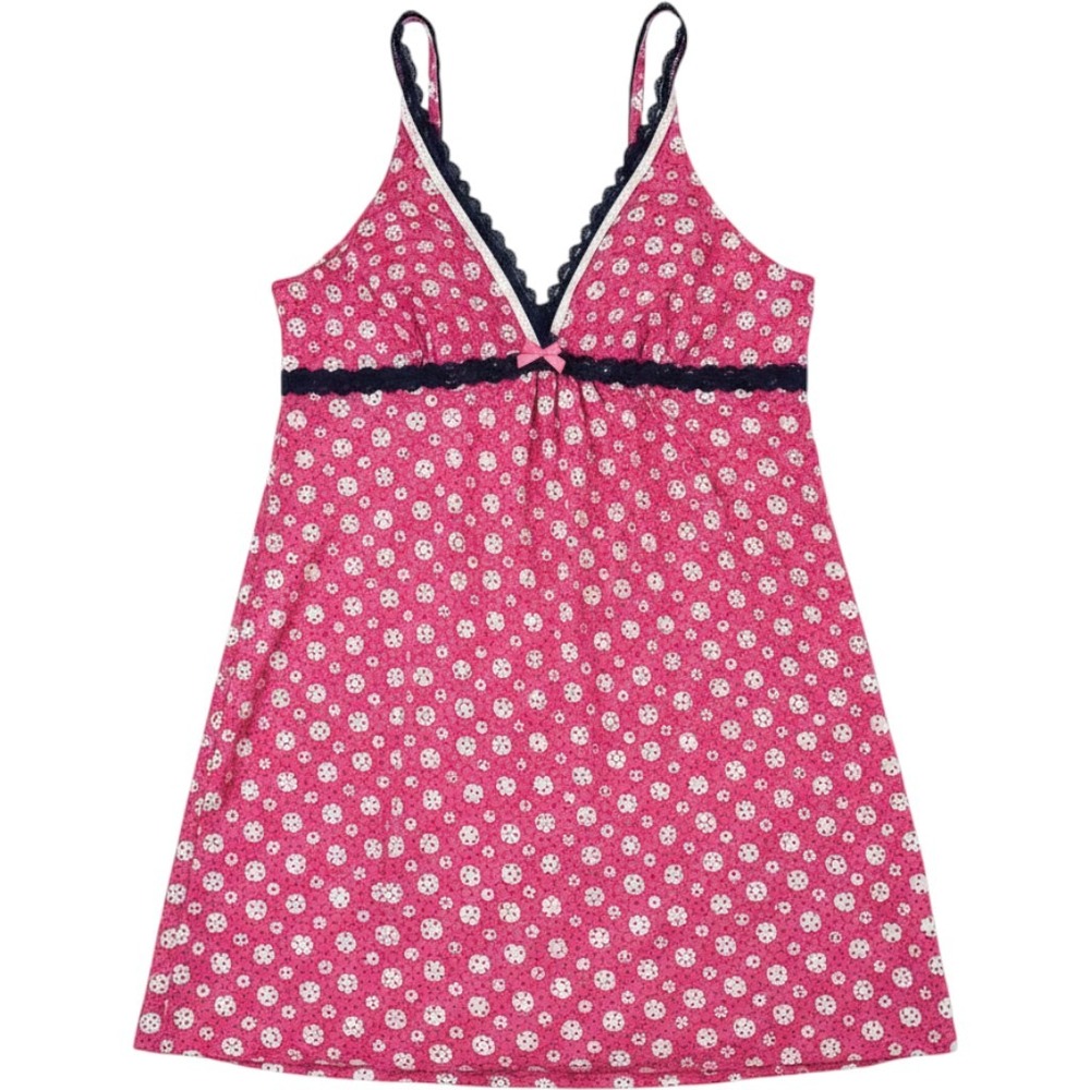 Olsenboye Chemise Nightgown Women Large Pink Polka Dot Lace Trim Y2K Babydoll
